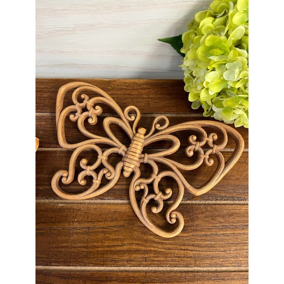 Vintage Boho Homco “Wicker” Composite Butterfly Wall Hanging Pair - Picture 2 of 5